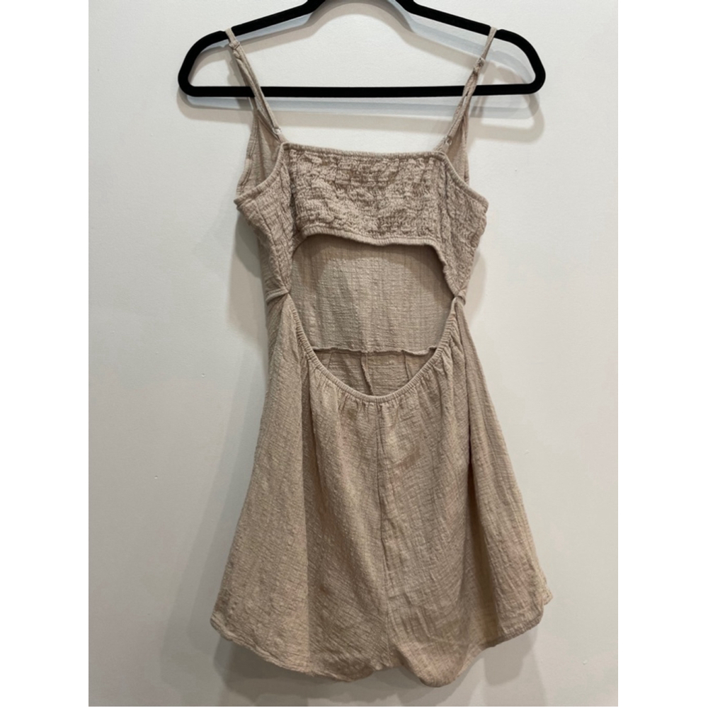 Active USA Romper Medium Textured Cotton Open Smoked Back Minimalist Neutral - Picture 5 of 9